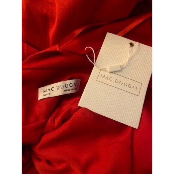 NWT $298 MAC DUGGAL RED V NECK BOW SHOULDER MERMAID GOWN STYLE 49454 SIZE 8 - Picture 8 of 8
